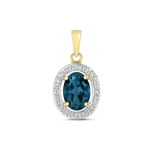 Diamond & 0.87ct London Blue Topaz Halo Pendant  9ct Gold